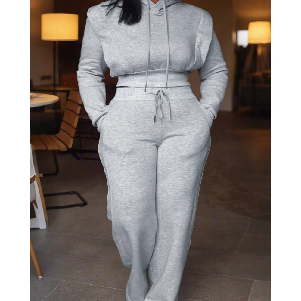 Women's 2-Piece Hoodie & Wide Leg Jogger Set – Slim Fit Casual Loungewear