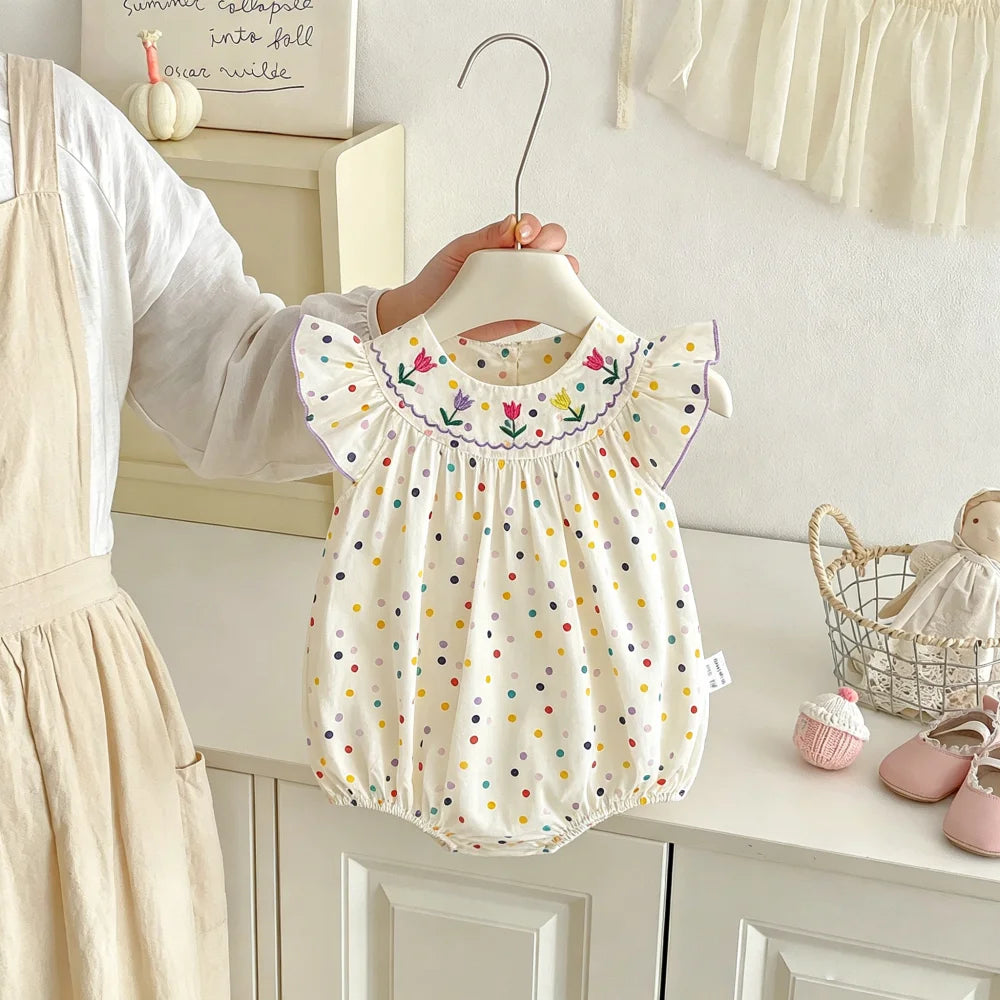 Baby Girl Polka Dot Cotton Jumpsuit – Summer Bodysuit (0–18M)