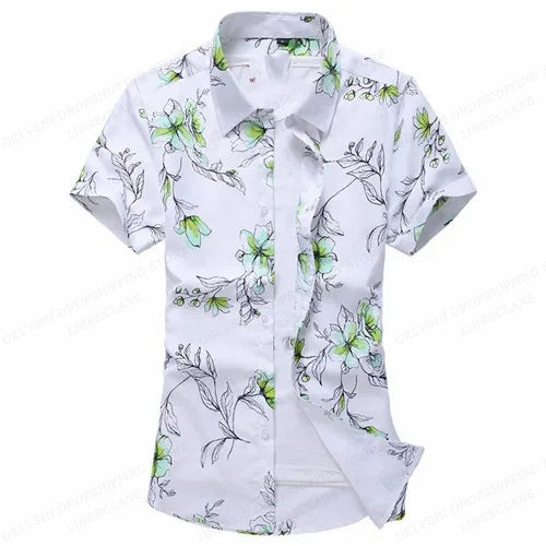 Summer Floral Hawaiian Shirts Men Fashion Short Sleeve Shirt Flower Blouse Turn Over Collar Casual Lapel Camisas Men's Clothing