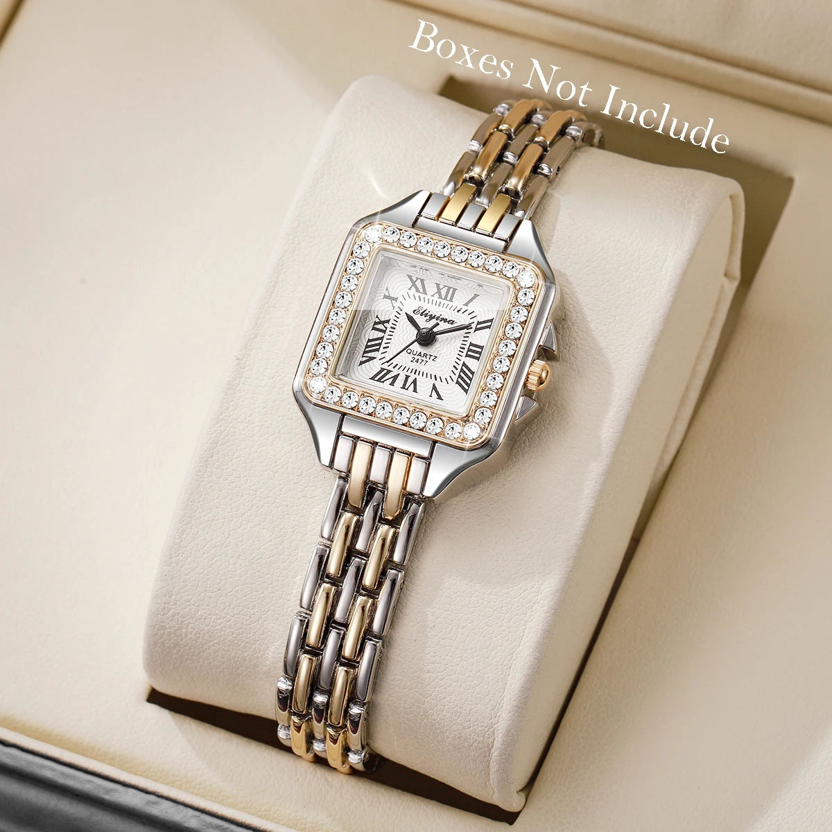 Women's Rhinestone Square Dial Watch | Roman Numeral Quartz Wristwatch