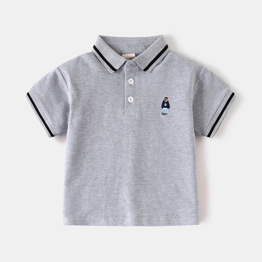 Boys' Cute Bear Polo T-Shirt – Toddler Cotton Cartoon Top