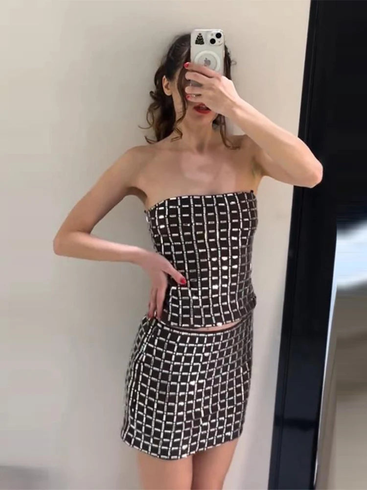 Halter Sequined Midi Dress Women Sexy Turtleneck Sleeveless Backless Waist Cinching Party Evening Dresses Chic Office Lady Robes