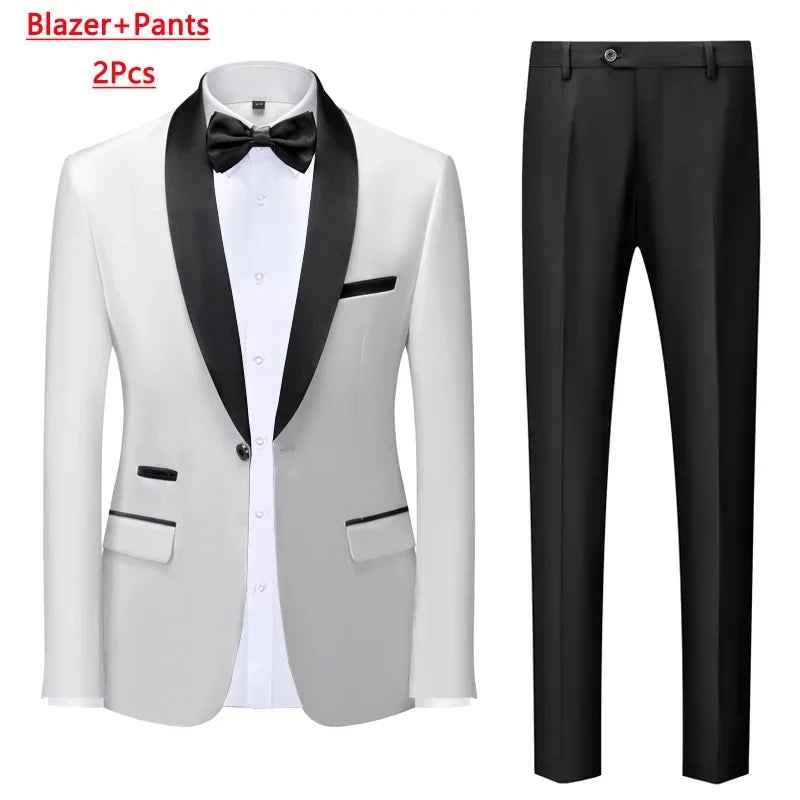 M-6XL Men's Casual Business Have Smoking Suit High End Brand Boutique Fashion Blazer Vest Pants Groom Wedding Dress Party Suit