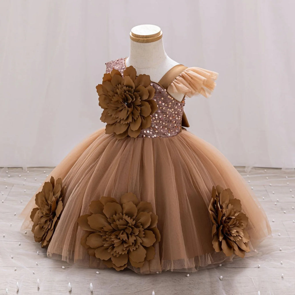 New Red Single Shoulder Sparkling Flying Sleeve Baby's Birthday Party Dress 0-6 Year Old Girl Pageant Dresses for Toddler Girls