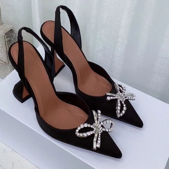 2023 New High Heels Women's Rhinestone Bow Pointy Glasses with Stilettos and Sandals Women.