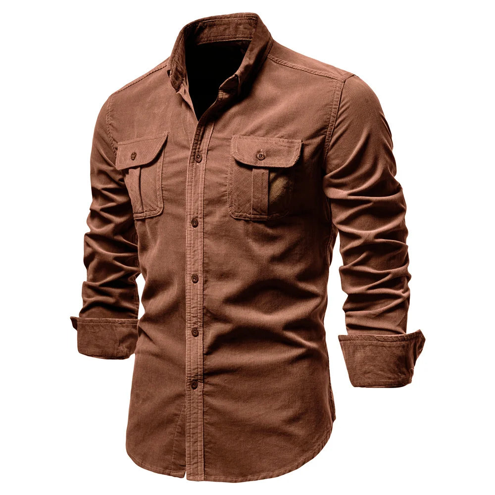 Men's Cotton Corduroy Shirt – Slim Fit Button-Down Casual Streetwear