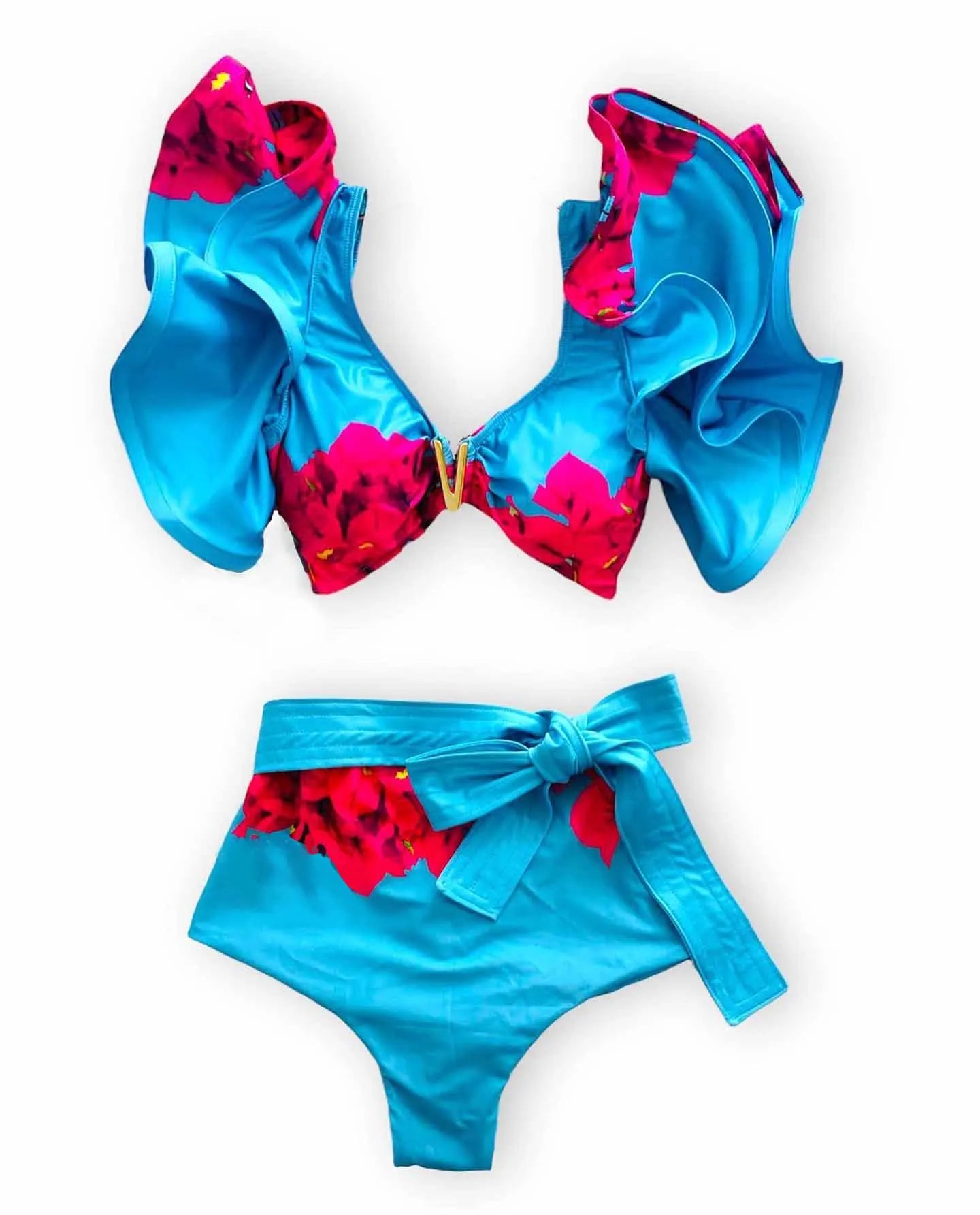 2025 New Sexy High Waist Bikini Sets Ruffle Swimwear Women Swimsuit Print Floral Dots V-neck Beach Wear Bathing Suits Biquini