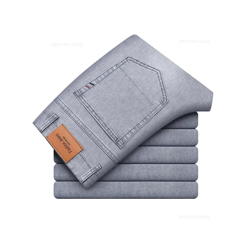 Men's Straight Fit Elastic Cotton Jeans – Lightweight Summer Denim