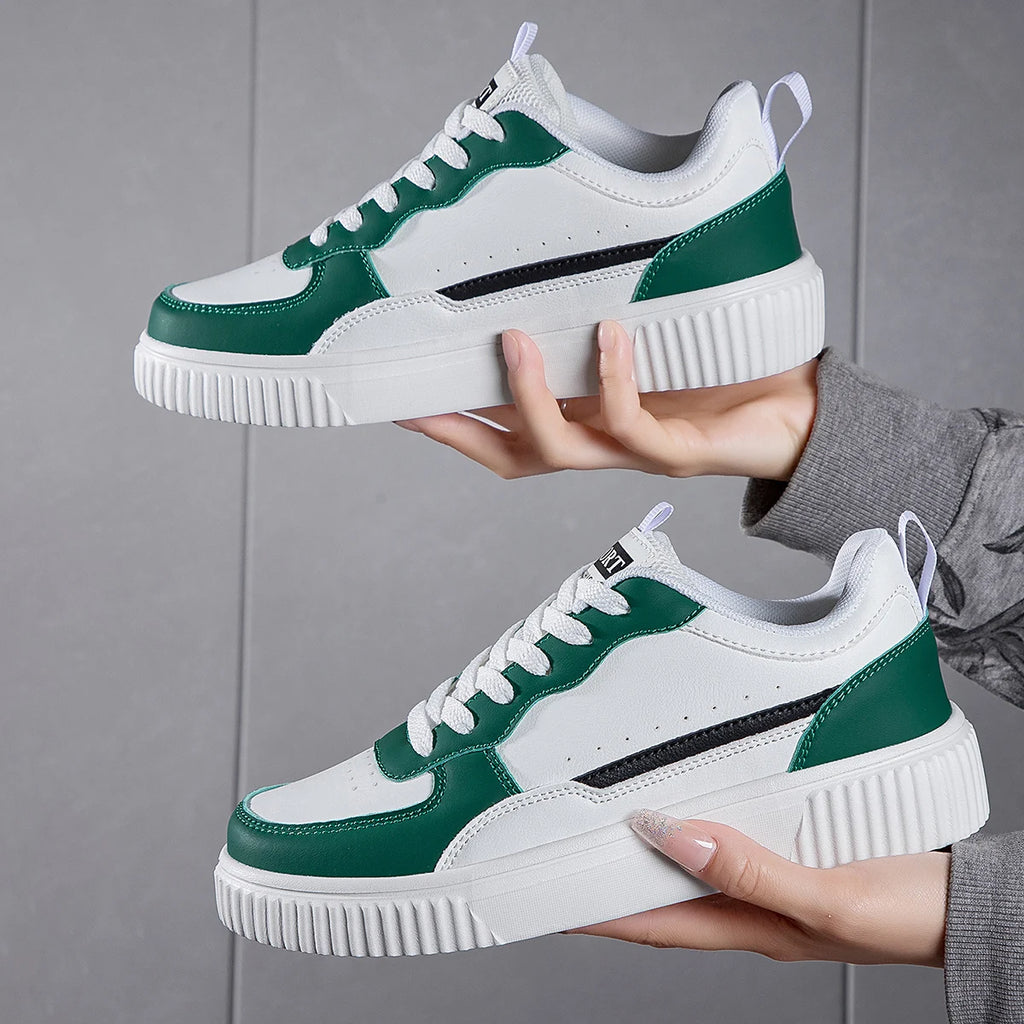 Men's Breathable White Sneakers — Non-Slip Thick Sole