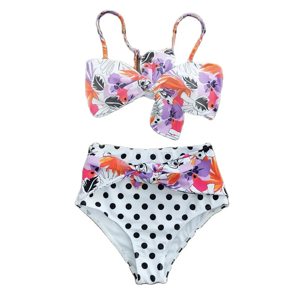 2025 New Sexy High Waist Bikini Sets Ruffle Swimwear Women Swimsuit Print Floral Dots V-neck Beach Wear Bathing Suits Biquini