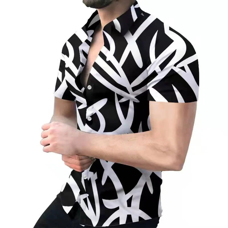 2023 New High Quality Hawaiian Baroque Short Sleeve 3D Printed Men's Shirt