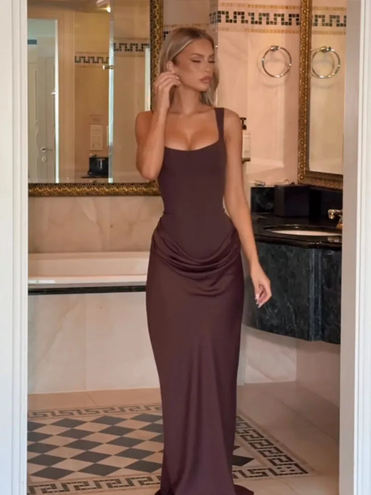 Strapless Velvet Mesh Maxi Dress