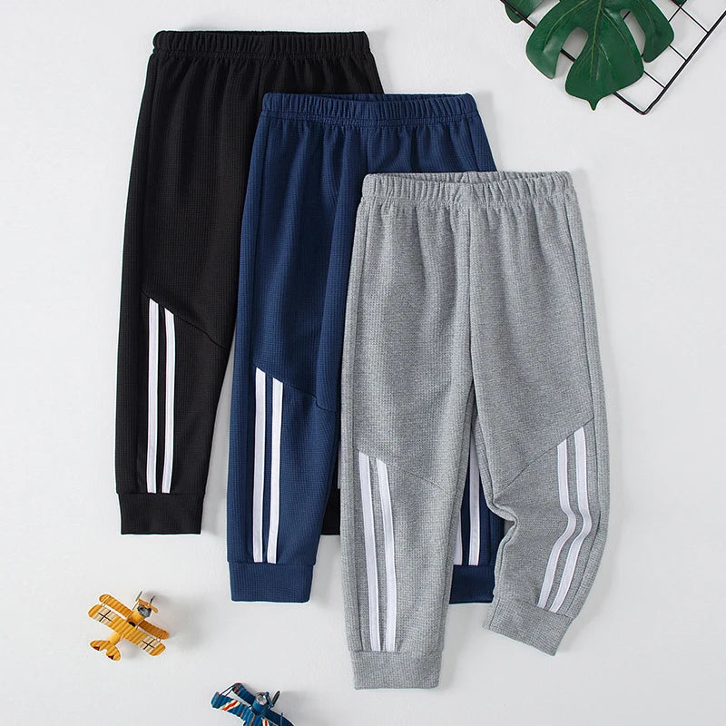 Kids Waffle Solid Sports Pants – Elastic Waist Harem Joggers (1 or 3 Pcs)