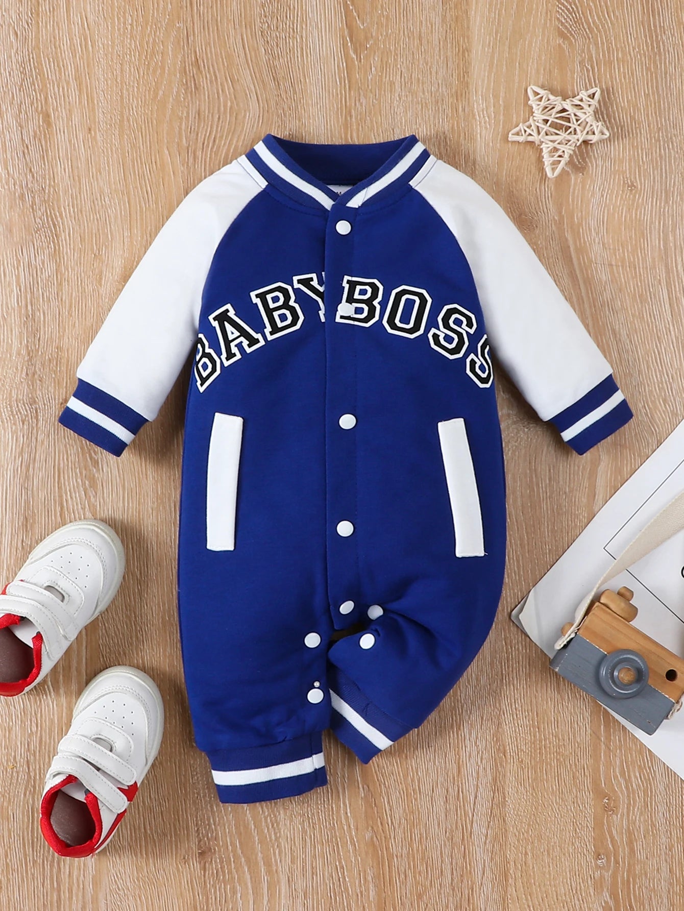 Baby Boy Long-Sleeve Romper — Letter Print Cotton Jumpsuit