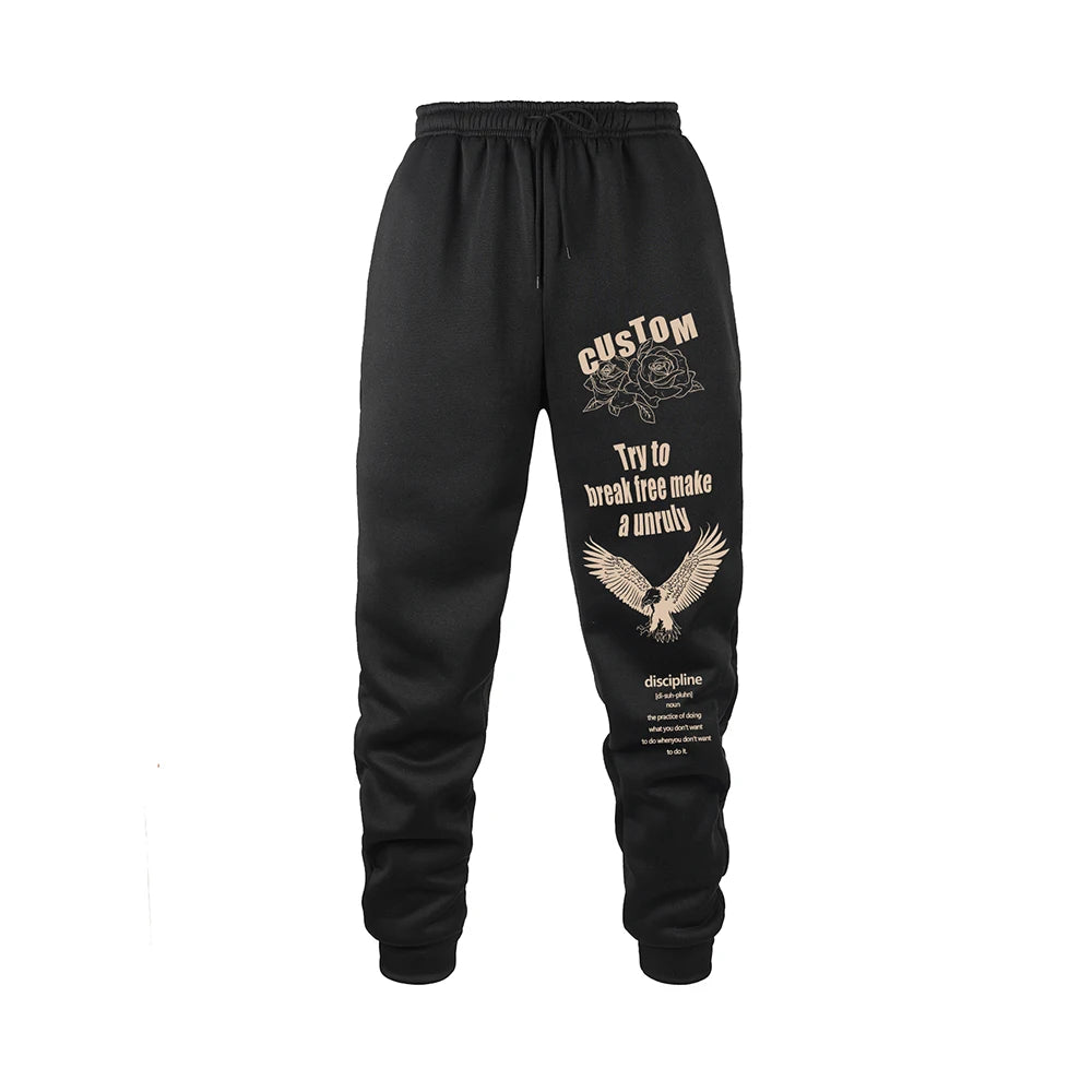 Men Sweatpants Spring Autumn New Jogger Gym Sports Fitness Printed Casual Pants Mid Waist Drawstring Training Pants