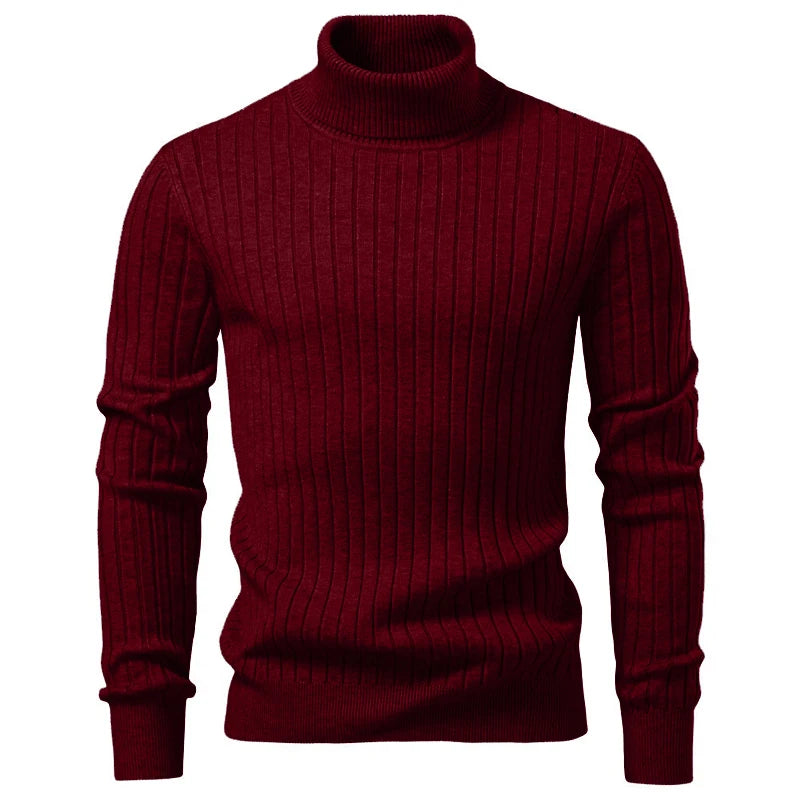 Men's Turtleneck Knit Sweater — Warm Striped Pullover