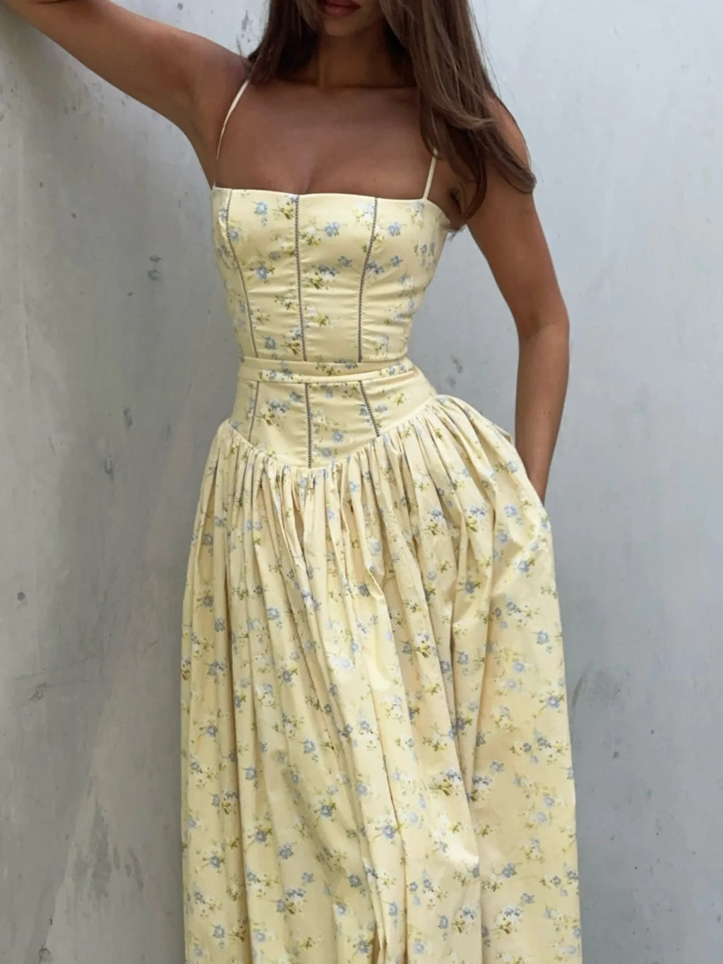 Women's Floral Print Maxi Dress – Spaghetti Strap Fit & Flare