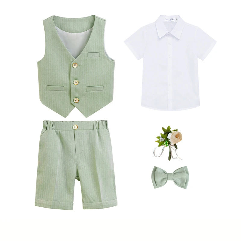 Boys' Formal Green Suit Set – Double-Breasted Blazer & Pants for Wedding & Birthday