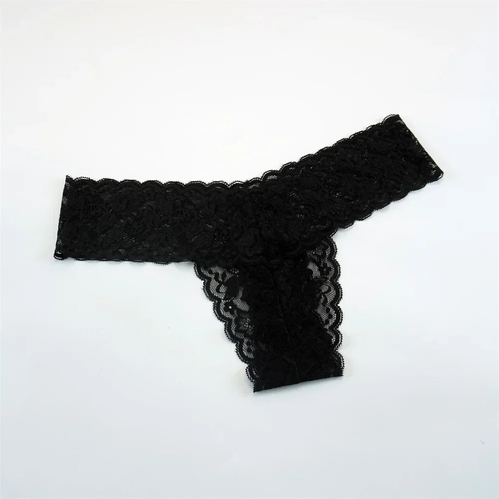 Women's Lace Thong Panties – 3-Pack Low-Rise Transparent Sexy Lingerie Set