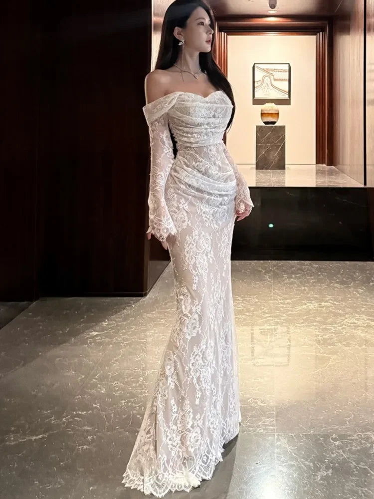 Lace Slash-Neck Maxi Dress