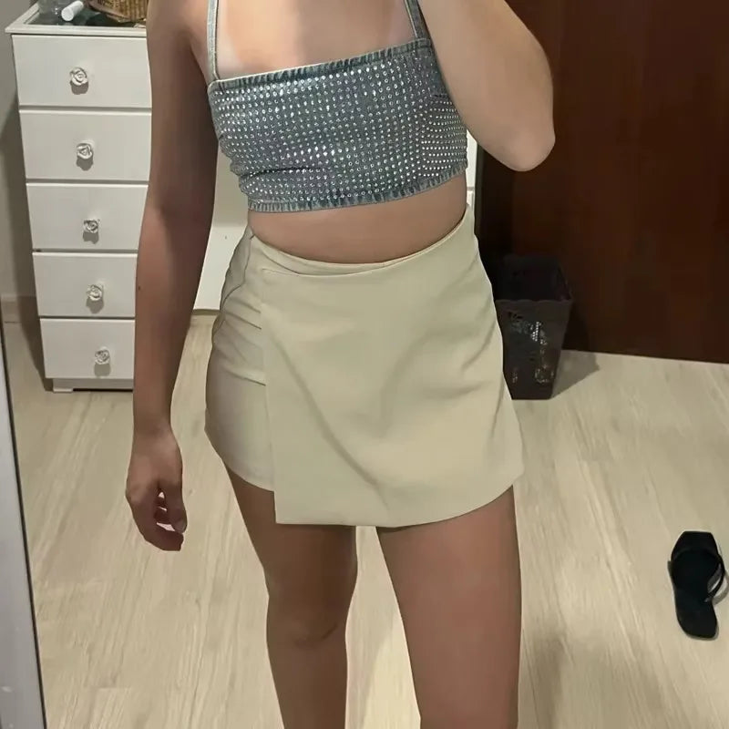MUJER 2025 Asymmetric Skort for Women Black High Waist Mini Skirt Women Summer Bermuda Shorts Woman Fitness Skirt Shorts Women