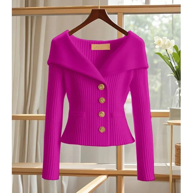 Women's Slim-Fit Knit Cardigan — Long Sleeve Button-Up Sweater Coat