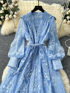 V-Neck Lace Maxi Dress