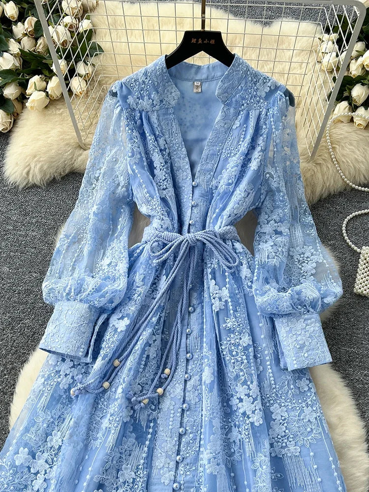 V-Neck Lace Maxi Dress
