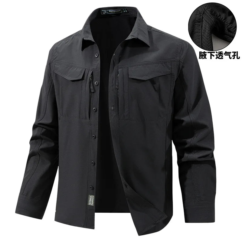 Men's Quick-Dry Outdoor Cargo Shirt – Breathable Long Sleeve