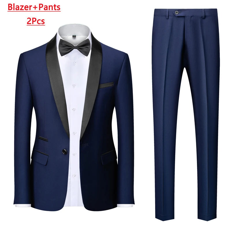 M-6XL Men's Casual Business Have Smoking Suit High End Brand Boutique Fashion Blazer Vest Pants Groom Wedding Dress Party Suit