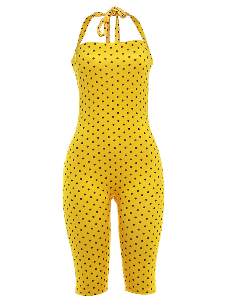 Polka Dot Off-Shoulder Playsuit | Backless Halter Romper for Women