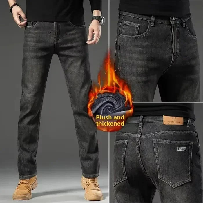 Men's Fleece-Lined Straight Jeans – Warm Winter Denim