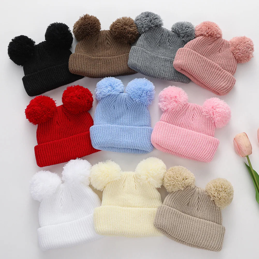 Newborn Knitted Pom Pom Hat | Baby Turban Bonnet 0-12M