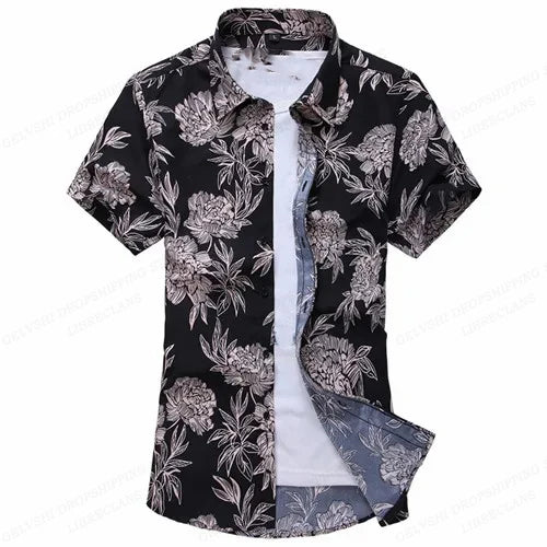 Summer Floral Hawaiian Shirts Men Fashion Short Sleeve Shirt Flower Blouse Turn Over Collar Casual Lapel Camisas Men's Clothing