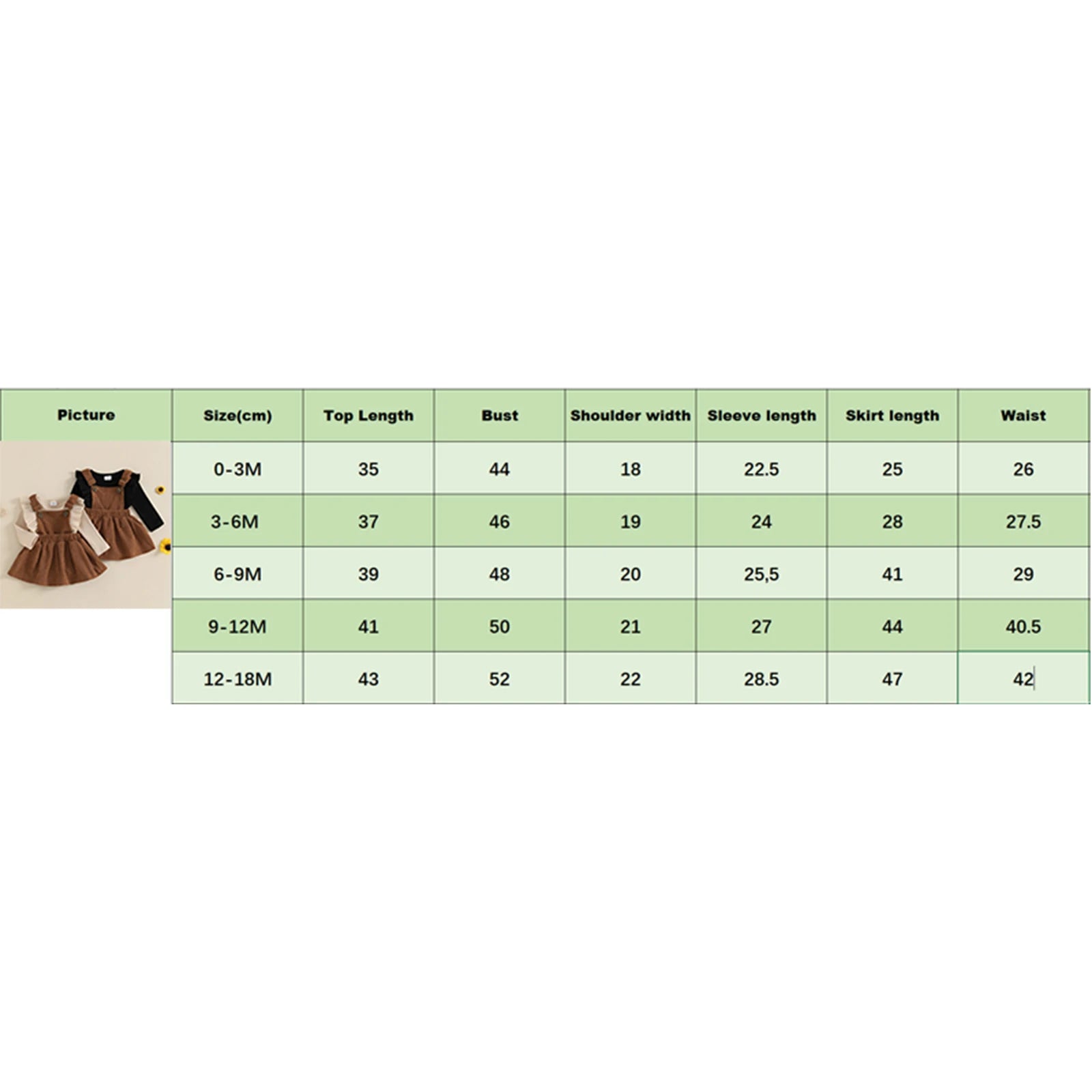 Infant Baby Girl Fall Outfits Ruffles Long Sleeve Crew Neck Ruffled Romper with Corduroy Suspender Skirt 2 Pcs Girls Sets