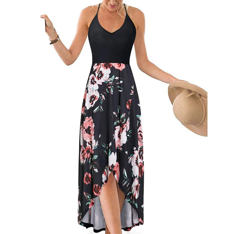 Printed V-Neck Maxi Dress