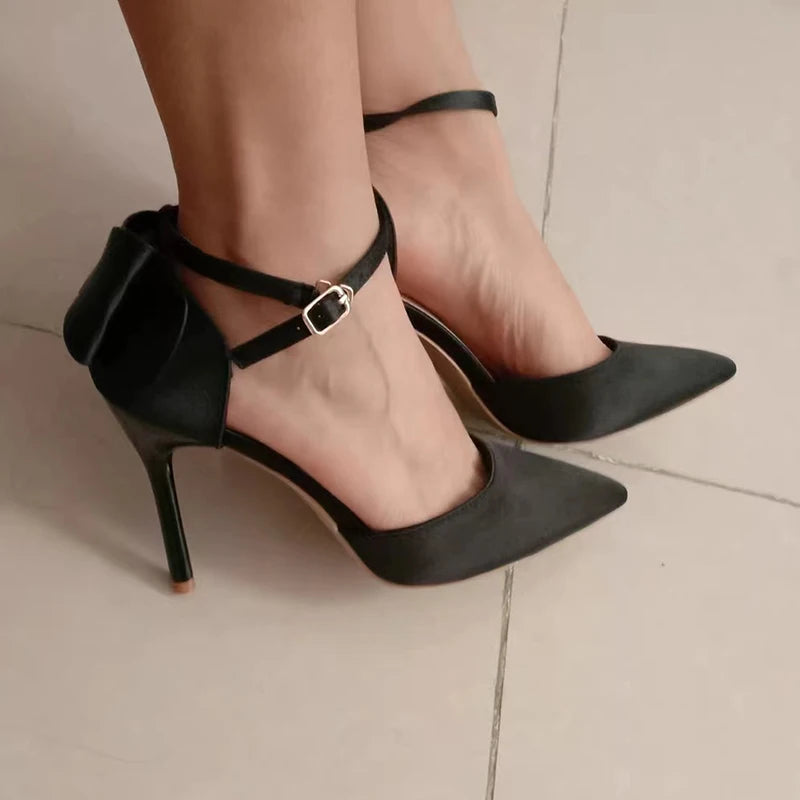 Women's High Heel Bow Sandals – Satin Ankle Strap Stiletto Heels 8cm & 10cm