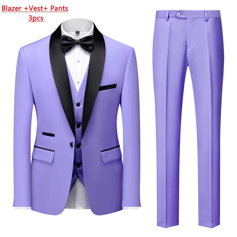 M-6XL Men's Casual Business Have Smoking Suit High End Brand Boutique Fashion Blazer Vest Pants Groom Wedding Dress Party Suit