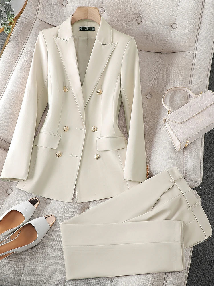 Women's Elegant 2-Piece Pant Suit Set – Slim Fit Blazer & Ankle Pants