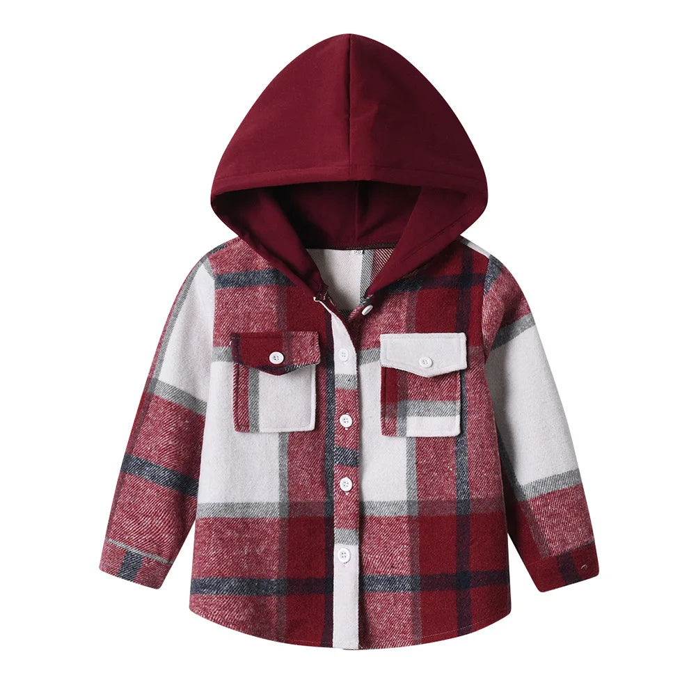 Kids' Korean Plaid Double-Breasted Cardigan Coat – Trendy Unisex Short Jacket for Boys & Girls