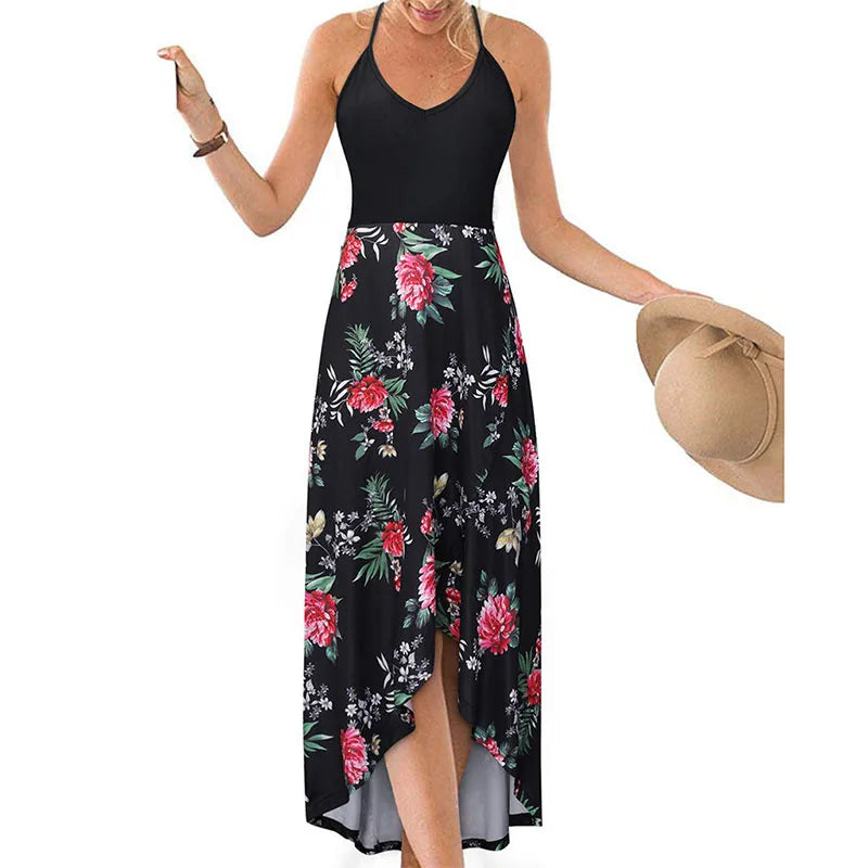Printed V-Neck Maxi Dress