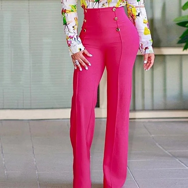 Elegant High Waist Wide Leg Bootcut Pants Summer European & American Fashion Simple Women's Flared Trousers