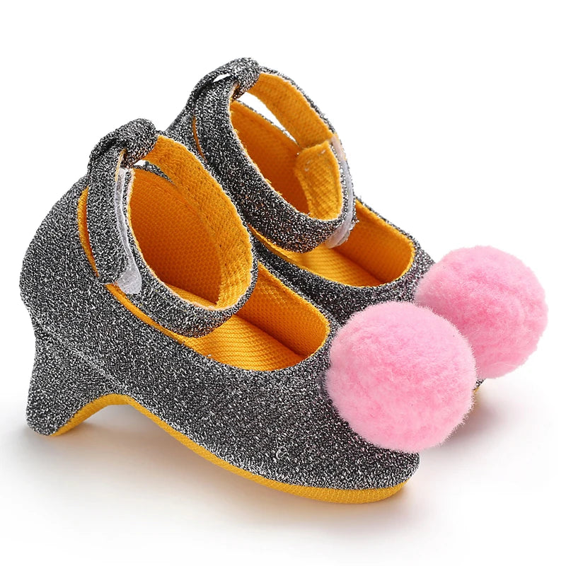 Princess Style Newborn Baby Girl Cute Shoes Solid Color Bow High Heels First Step Toddler Walk Party Dress Footwear