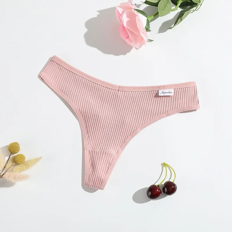 7Pcs/Set Women Cotton Panties Solid Color Thongs Female Low Rise T-back Underwear Sexy Lingerie Intimates S-XL G-String