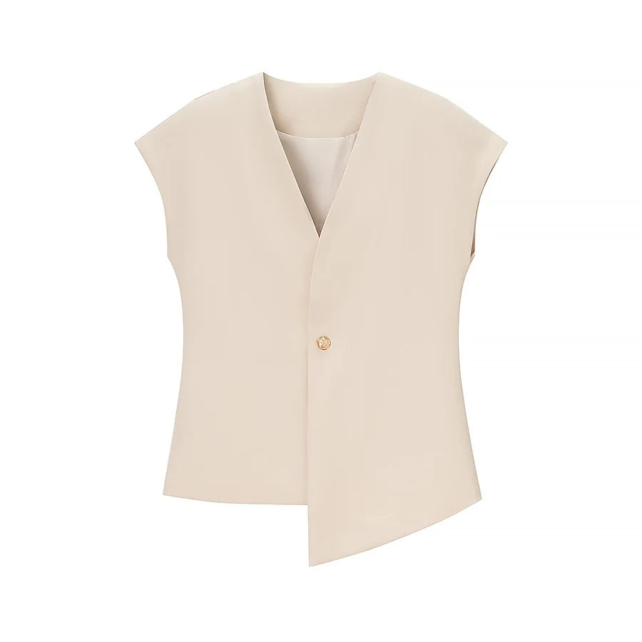 Women's V-Neck Buckle Vest & High Waist Wide-Leg Pants – Chic 2-Piece Office Set