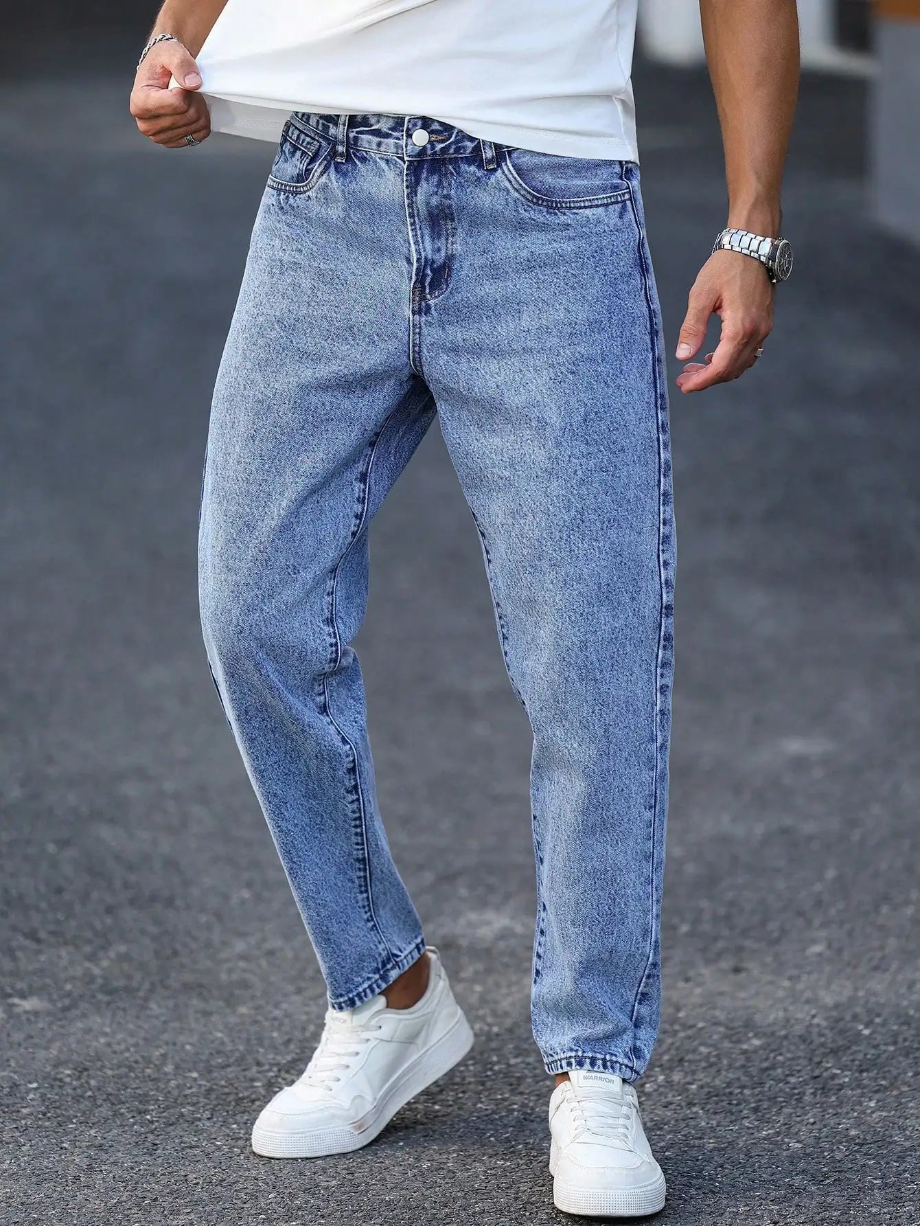 Men's Slim Fit Washed Blue Denim Jeans – Ankle Length