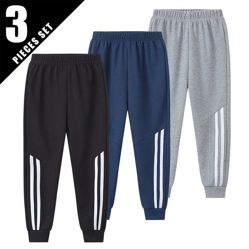 Kids Waffle Solid Sports Pants – Elastic Waist Harem Joggers (1 or 3 Pcs)