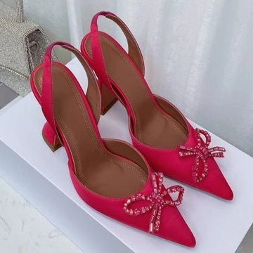 2023 New High Heels Women's Rhinestone Bow Pointy Glasses with Stilettos and Sandals Women.