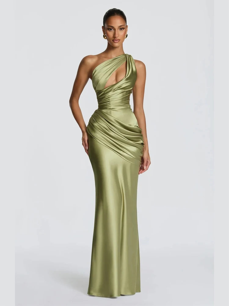 Women's Pleated Halter Backless Maxi Dress – Elegant Party Gown