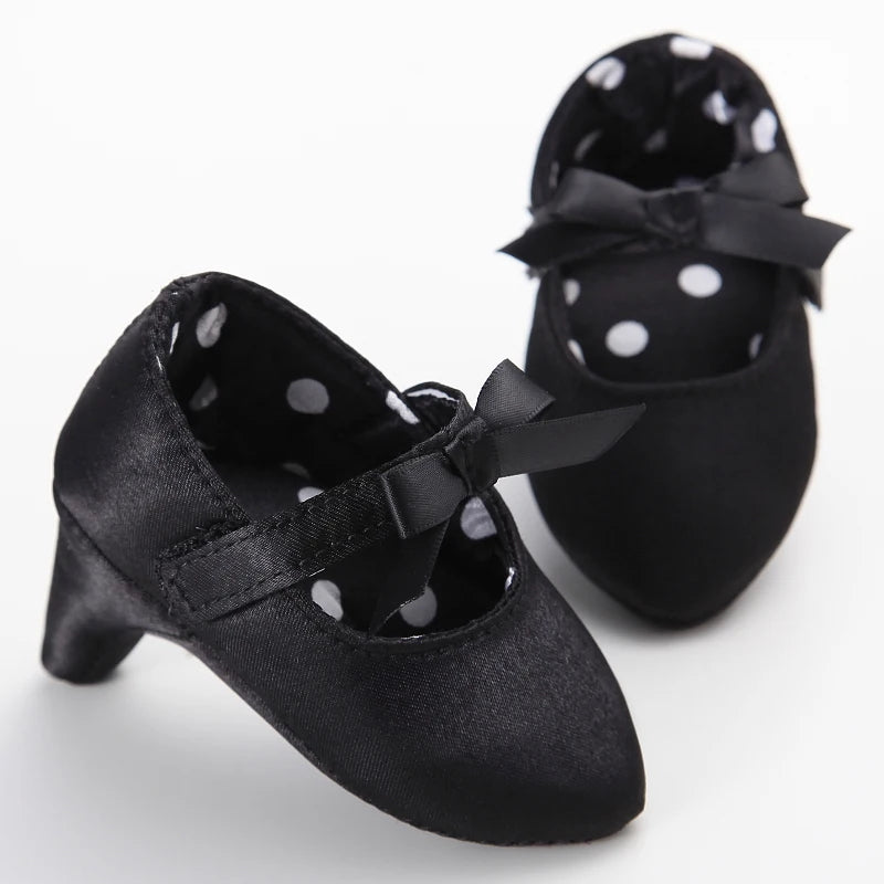 Princess Style Newborn Baby Girl Cute Shoes Solid Color Bow High Heels First Step Toddler Walk Party Dress Footwear